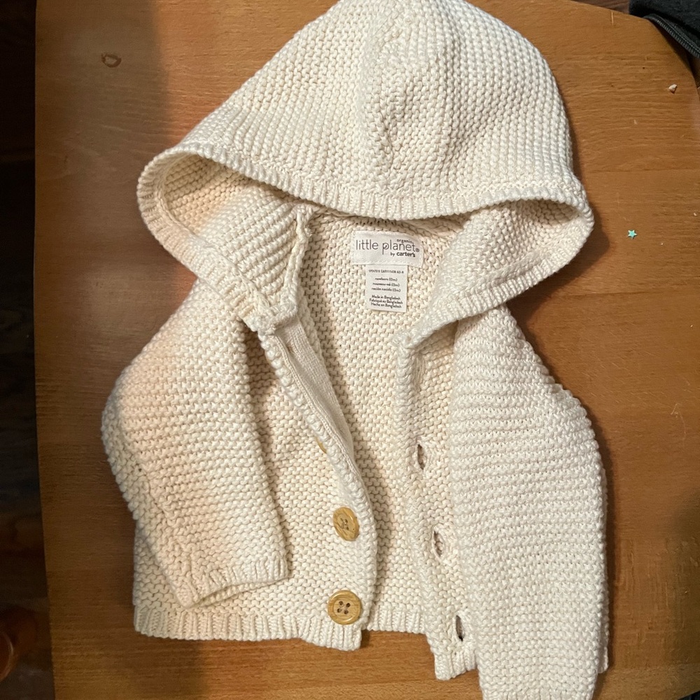 Cream Hooded Knit Cardigan Sweater